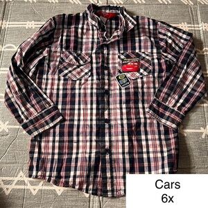 Boys Cars Plaid Shirt - Red and Blue